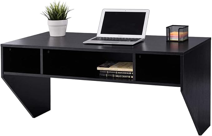 Computer Floating, Home Office Working, 42.5” Laptop Table Writing w/Storage Shelves, Modern Console Media Cabinet Wall Mounted Desk Hutch, Black