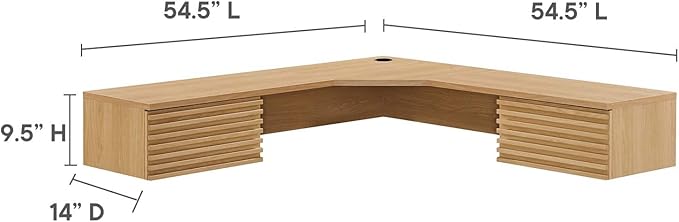 Modway Render 60" Mid-Century Modern Wall-Mount Corner Office Desk in Oak