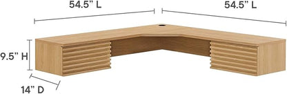 Modway Render 60" Mid-Century Modern Wall-Mount Corner Office Desk in Oak