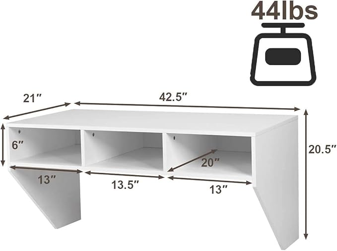 Computer Floating, Home Office Working, 42.5” Laptop Table Writing w/Storage Shelves, Modern Console Media Cabinet Wall Mounted Desk Hutch, White