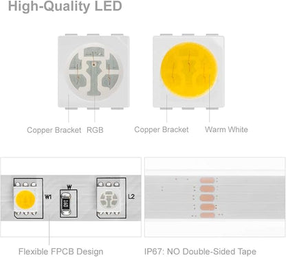 BTF-LIGHTING 5050 RGBW RGB+Warm White(2700K-3000K) 150RGB+150White LED Tape Light 5m 16.4ft 60LED/m Multi-Colored IP67 12mm Width FPCB DC12V for Bedroom Home Decoration(No Adapter or Controller)