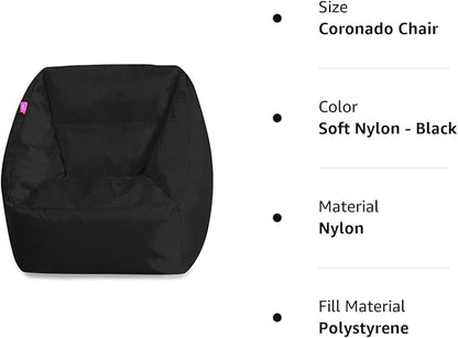 Posh Creations Structured Comfy Seat for Playrooms and Bedrooms, Large Bean Bag Chair, Coronado Chair, Black