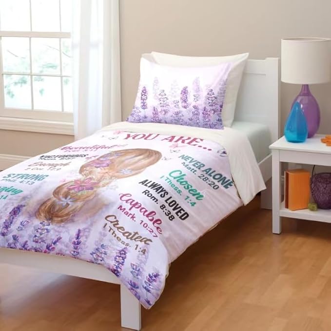 Girls Purple Comforter Sets Twin Size for Girls, Pretty Blonde Girls Love Purple Floral Quilt Bedding Sets for girls Bed in A Bag Comforter Set with 2 Pillowcases