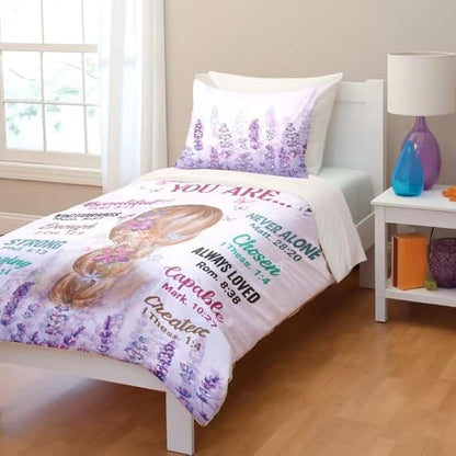 Girls Purple Comforter Sets Twin Size for Girls, Pretty Blonde Girls Love Purple Floral Quilt Bedding Sets for girls Bed in A Bag Comforter Set with 2 Pillowcases