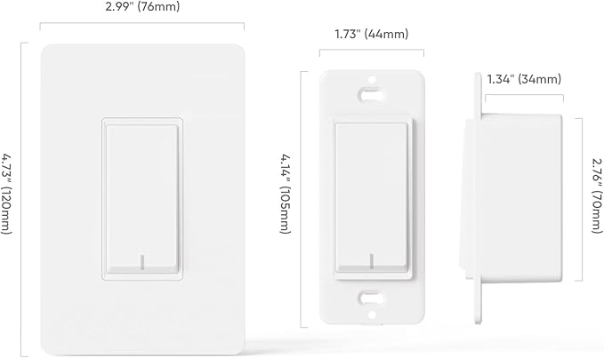 TREATLIFE Smart Light Switch Single Pole Works with Alexa, Google Home and SmartThings, 2.4GHz WiFi Timer Smart Switch, Neutral Wire Required, No Hub Required, FCC Listed, 4 Pack