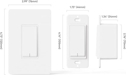 TREATLIFE Smart Light Switch Single Pole Works with Alexa, Google Home and SmartThings, 2.4GHz WiFi Timer Smart Switch, Neutral Wire Required, No Hub Required, FCC Listed, 4 Pack