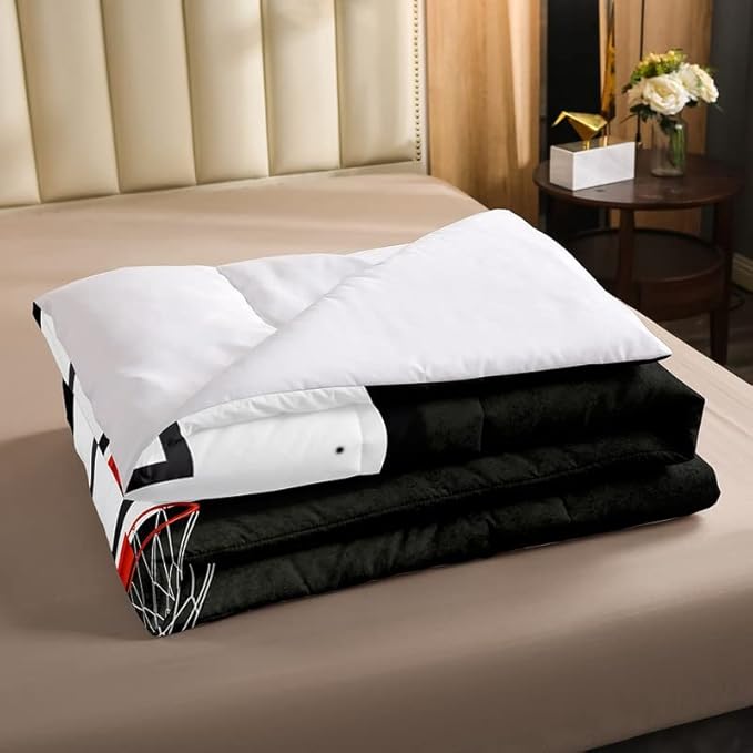 Erosebridal Boys Black Basketball Bedding Set Full Kids Sports Comforter Set Teen Basketball Hoop Down Comforter Soft Lightweight Quilted Duvet 3 Pcs Basketball Lovers Bedroom Decor