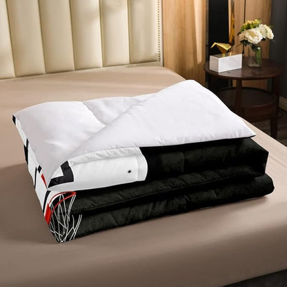 Erosebridal Boys Black Basketball Bedding Set Queen Kids Sports Comforter Set Teen Basketball Hoop Down Comforter Soft Lightweight Quilted Duvet 3 Pcs Basketball Lovers Bedroom Decor