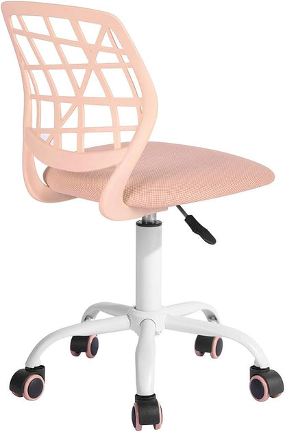 FurnitureR Desk Chair Armless Home Office Task Chair with Mesh Padded Cushion Swivel Study Chair with Rolling Wheels for Teens Child Kids Girls，Pink Plica