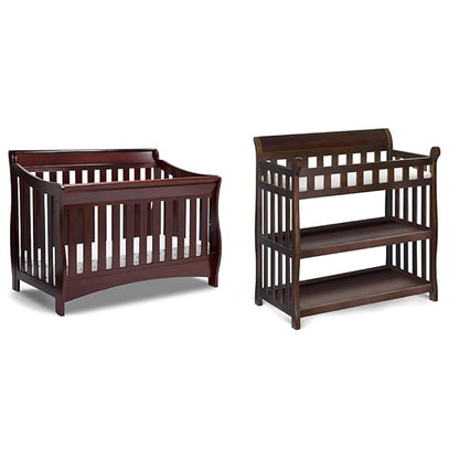 Delta Children Bentley 4-in-1 Convertible Crib and Eclipse Changing Table Bundle, Black Cherry