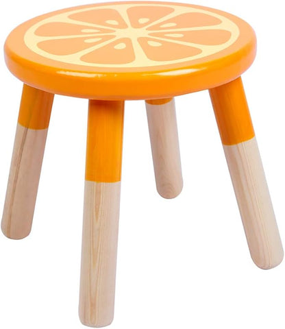 9 Inch Kids Solid Hard Wood Fruit Chair, Crafted Hand-Painted Wood with Assembled Four-Legged Sitting Stool, Bedroom, Playroom, Orange Furniture Stool for Toddler, Children, Boys, Girls(Orange)