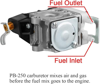 PB250 Carburetor Air Filter kit for Echo ES-250 Leaf Blower RB-K106 PB-250 Blower PB-250LN 165 Mph and 391 Cfm A021003661 Carburetor w Fuel Line