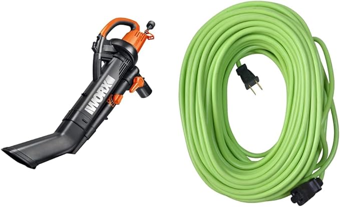 WORX WG505 TRIVAC 12 Amp 3-in-1 Electric Blower/Mulcher/Vacuum and Yard Master 9940010 120-Foot Outdoor Garden Extension Cord