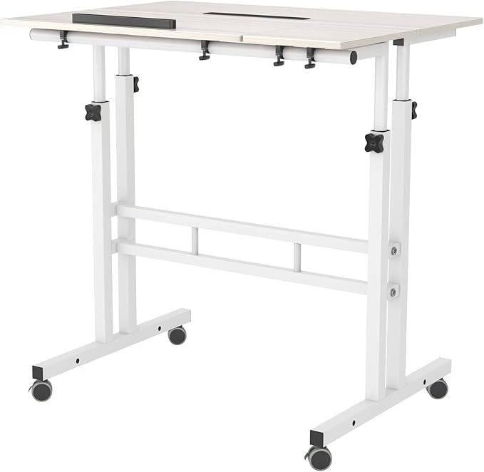 SDHYL 31.5 inches Movable Laptop Desk with Mouse Board Adjustable Height and Angle Anti-Slip Workstation Home Office Desk with Tablet Slot Portable Student Desk, White Maple, S7-ZS-101-2MP-US