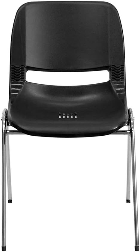 Flash Furniture 5 Pack HERCULES Series 661 lb. Capacity Black Ergonomic Shell Stack Chair with Chrome Frame and 16'' Seat Height