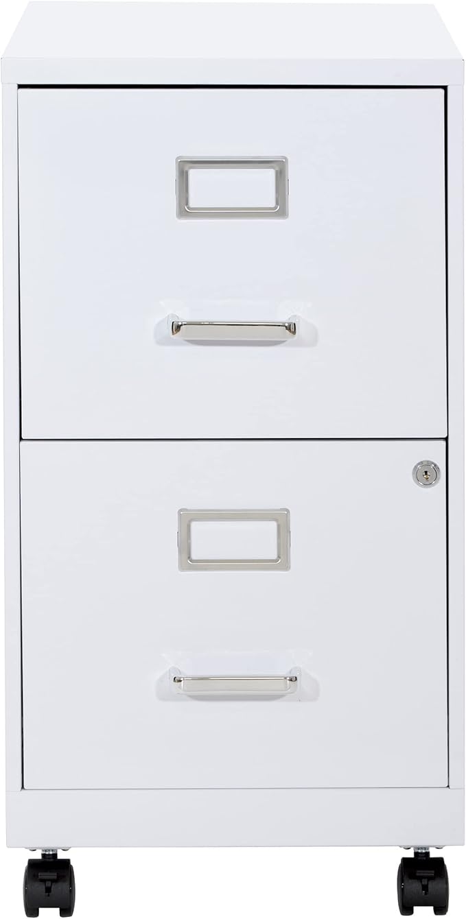 OSP Home Furnishings 2 Drawer Mobile Locking Metal File Cabinet, White
