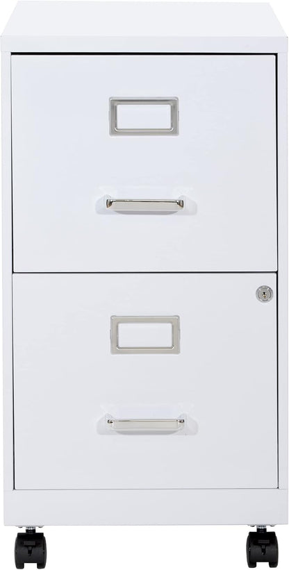 OSP Home Furnishings 2 Drawer Mobile Locking Metal File Cabinet, White