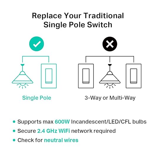 Kasa Matter Smart Light Switch: Voice Control w/Siri, Alexa & Google Assistant | UL Certified | Timer & Schedule | Easy Guided Install | Neutral Wire Required | Single Pole | 2.4GHz Wi-Fi | KS205