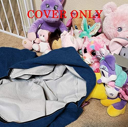 Stuffed Animal Storage Bean Bag Chair Cover for Kids and Adults (No Filler).Soft Premium Corduroy Stuffable Beanbag for Organizing Children Plush Toys or Memory Foam Large 300L(DarkBule)