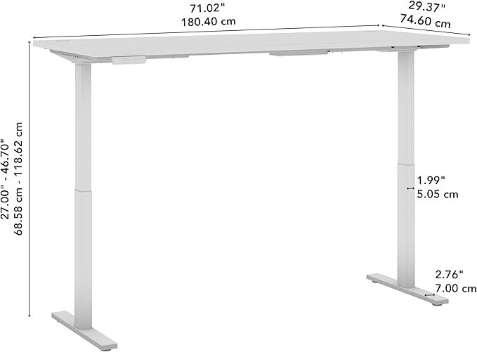 Bush Business Furniture Move 60 Series 72W x 30D Electric in Natural Elm with Black Base, Ergonomic Sit-Stand Computer Table for Home and Professional Office