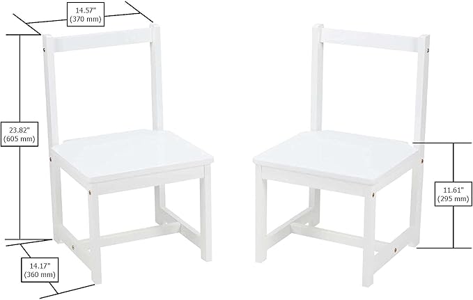 Amazon Basics Solid Wood Kids Activity Chair Set, 23.8-Inch Height - 2-Pack, White