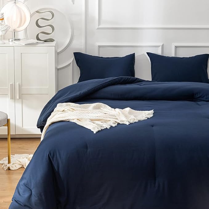 Solid Navy Comforter Set King Navy Blue Bedding Set Soft Pure Navy Blue Bedding Quilt Set Men Navy Blue Blanket Women Breathable Durable Bed Comforter Set Dark Navy Blue Bedding Set King