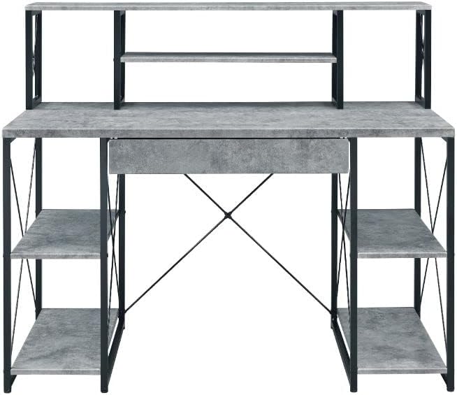 Acme Amiel Wooden 1-Drawer Writing Desk in Faux Concrete and Black