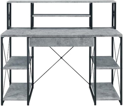 Acme Amiel Wooden 1-Drawer Writing Desk in Faux Concrete and Black