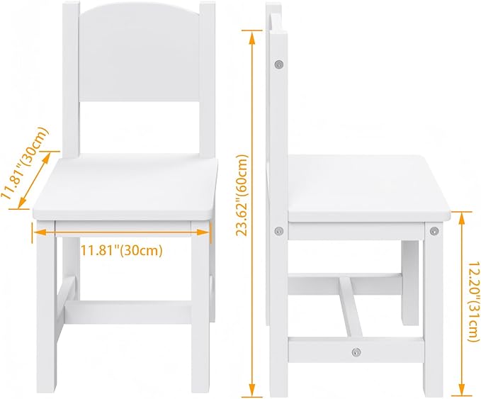 Timy Toddler Wooden Chair Pair, Kids Furniture for Eating, Reading, Playing 2 Pack (White)