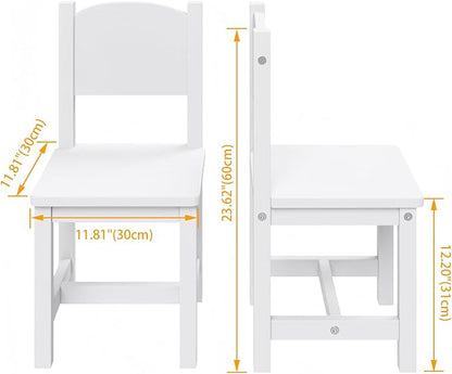Timy Toddler Wooden Chair Pair, Kids Furniture for Eating, Reading, Playing 2 Pack (White)