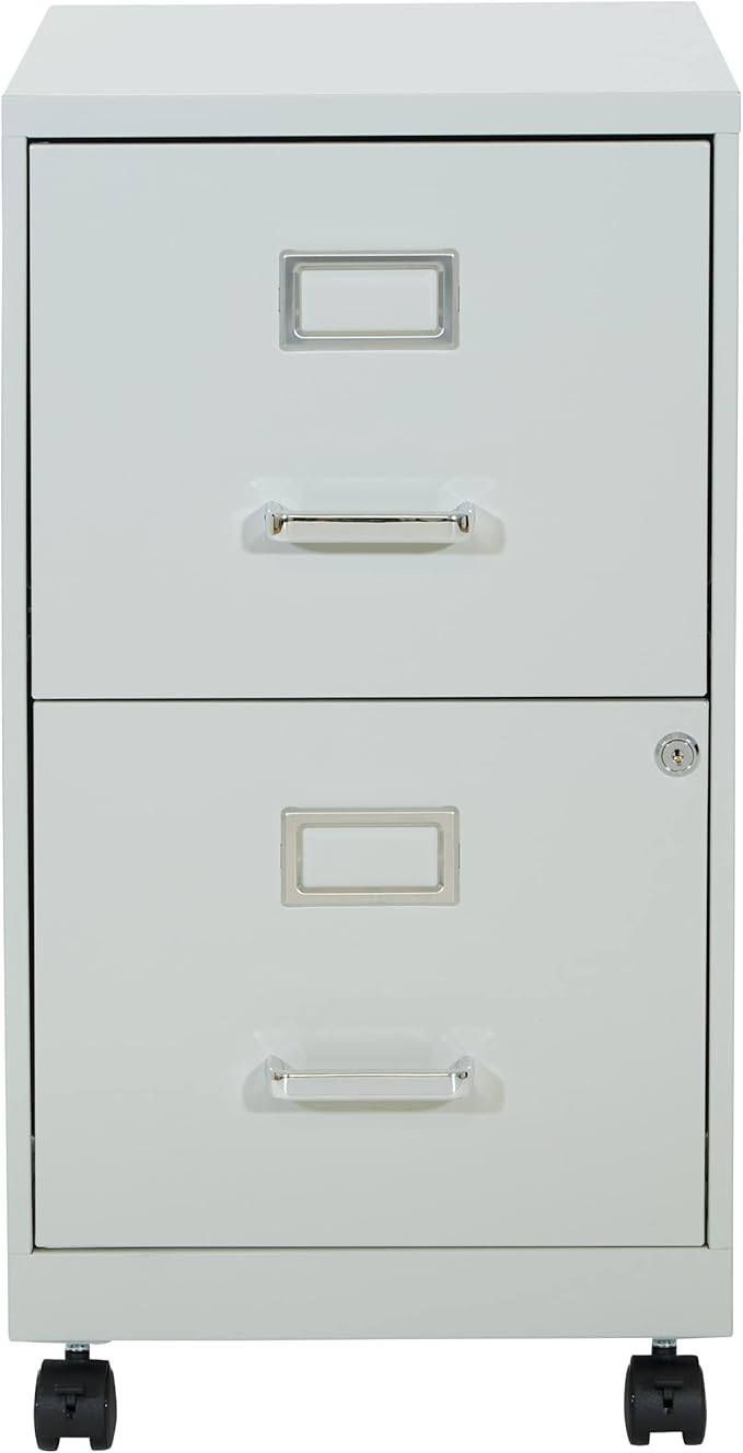 OSP Home Furnishings 2 Drawer Mobile Locking Metal File Cabinet, Grey