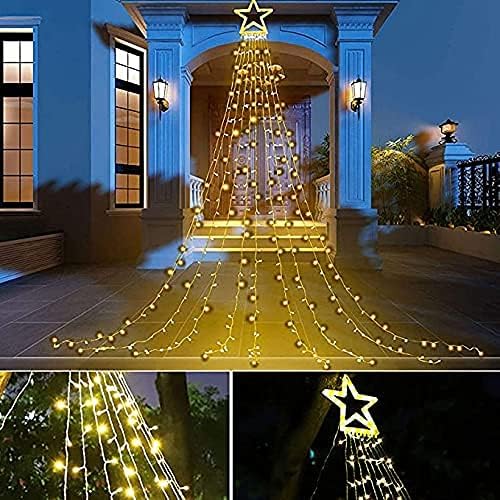 PUHONG Christmas Decoration Outdoor Star String Lights,16.4Ft Christmas Tree Toppers Lights 320 LED 8 Memory Modes with 14" Lighted Star for Halloween Christmas New Year Holiday Birthday(Warm White)