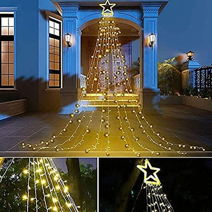 PUHONG Christmas Decoration Outdoor Star String Lights,16.4Ft Christmas Tree Toppers Lights 320 LED 8 Memory Modes with 14" Lighted Star for Halloween Christmas New Year Holiday Birthday(Warm White)