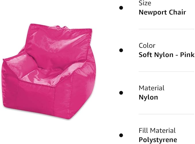 Posh Creations Bean Bag Chair Structured Comfy Seat Use for Gaming, Reading and Watching TV, Newport, Pink