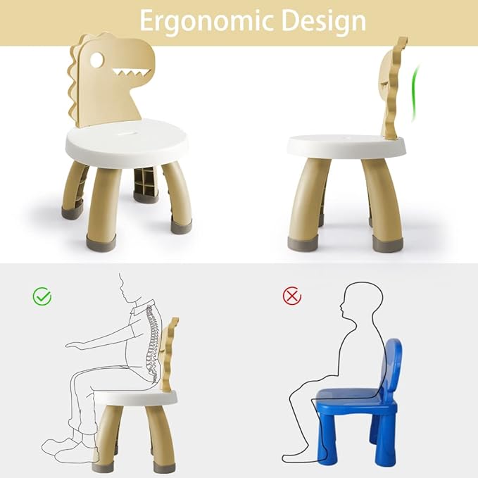 Toddler Chair,Plastic Kids Dino Chair,Sturdy Durable and Lightweight Toddler's Activity Chairs,Anti-Slip Ergonomic Design kids step stool,Indoor or Outdoor Use for Boys Girls Aged 2+ (Yellow)