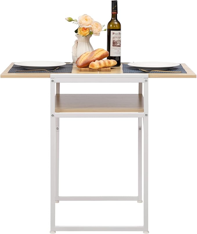 Minimalist Folding Table, Study Desk with Storage Shelf, Small Desk, Portable Computer Desk for Home, Office, Light Brown