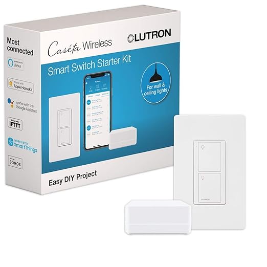 Lutron Caseta Smart Switch Starter Kit | Compatible with Alexa, Apple HomeKit, and the Google Assistant | P-BDG-PKG1WS | White