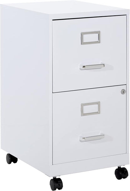 OSP Home Furnishings 2 Drawer Mobile Locking Metal File Cabinet, White