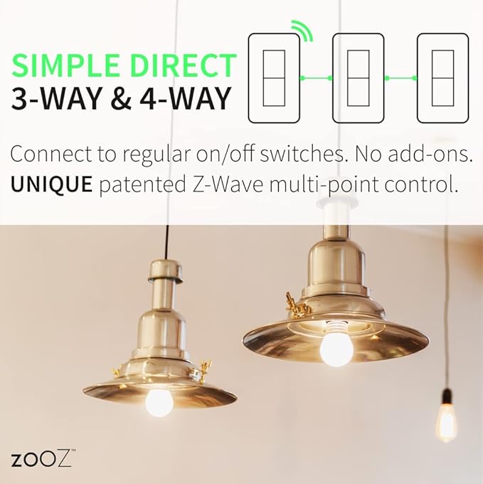 Zooz 800 Series Z-Wave Long Range Toggle Dimmer ZEN74, White | Direct 3-Way (No Add-On Switch Needed) | Z-Wave Hub Required