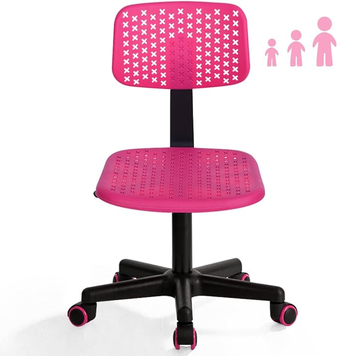 Desk Chair Armless Cute Office Chair, Low Back Rolling Home Office Task Chair Adjustable Swivel Study Chair for Girls Teens Adults Children Kids, Pink