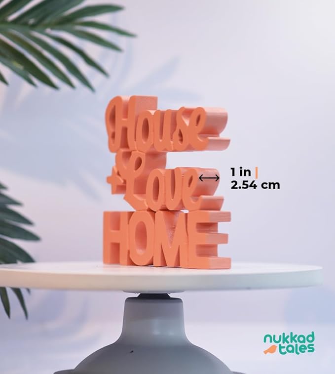 House + Love, Home - Peach Aesthetic Table Decor for Home or Office, Desk or Shelf. Quirky Room Decoration Showpiece, Ideal for Birthdays, Wall Decor, Engineered Wood.