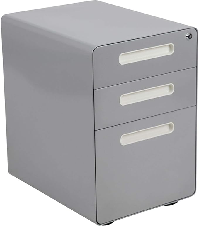 Flash Furniture Wren Ergonomic 3-Drawer Mobile Locking Filing Cabinet with Anti-Tilt Mechanism and Hanging Drawer for Legal & Letter Files, Gray