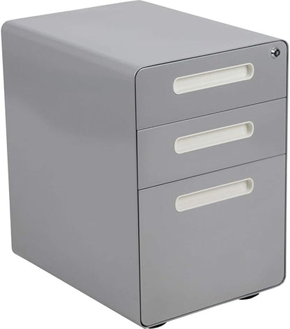 Flash Furniture Wren Ergonomic 3-Drawer Mobile Locking Filing Cabinet with Anti-Tilt Mechanism and Hanging Drawer for Legal & Letter Files, Gray