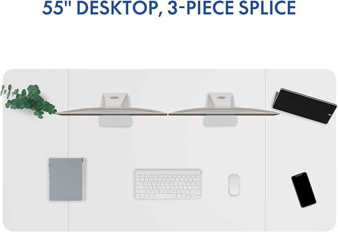 FLEXISPOT Electric Stand Up/ Standing Desk with 55 x 24 Splice Ergonomic Memory Controller Height Adjustable E150 (White Frame + 55" White Desktop)