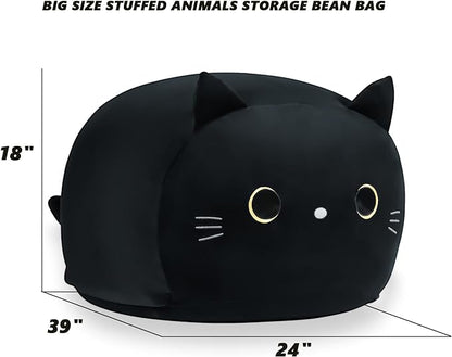 Stuffed Animal Storage Bean Bag Chair Cover for Kids Black Cat Beanbag Chair for Girls Large Size Toy Organizer Cover Only Without Filling