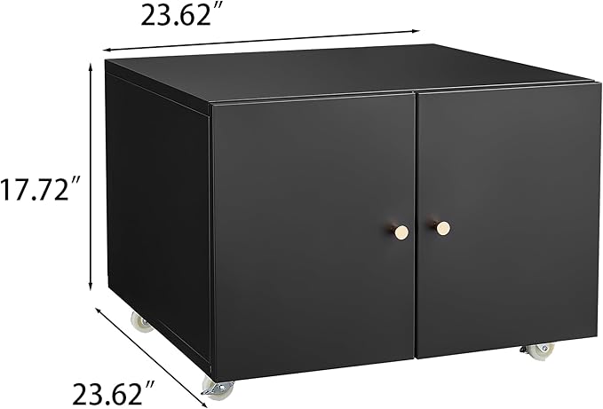 17.70" Metal Office Copier 2 Door and 360 ° Universal Wheel,Mobile Lateral Filing Cabinets w/Aluminum Alloy Handle,Rolling Printer Stand for Legal/Letter/A4,Black