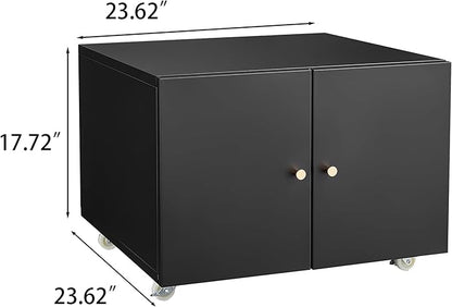 17.70" Metal Office Copier 2 Door and 360 ° Universal Wheel,Mobile Lateral Filing Cabinets w/Aluminum Alloy Handle,Rolling Printer Stand for Legal/Letter/A4,Black