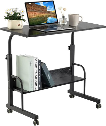 SIDUCAL Computer Cart, Portable Laptop Desk Laptop Cart, Portable Desk with Wheels, Rolling Desk Adjustable Height, Rolling Laptop Stand, Rolling TV Tray, Couch Desk Bed Desk for Laptop, 31.5'' Black