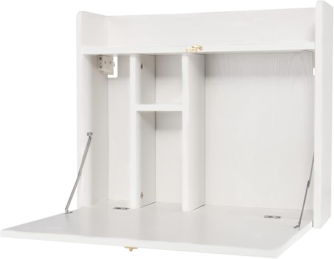 YUSING Wall Mounted Table, Multifunctional Fold Down Wall Mounted Laptop Computer Desk with Storage Compartments for Home, Office, White