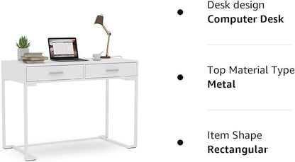 Tribesigns 40 Inch White Computer Desk, White Writing Desk with 2 Drawers, Modern Simple Study Desk Makeup Vanity Table for Bedroom Small Spaces